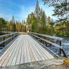 Holzbrücke über den Fluss Lövan für Allrad-Fahrzeuge oder auf einer Mountainbike-Tour